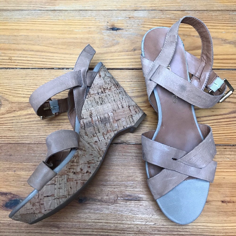 Franco Sarto Leather Cork Platform Wedge Sandals, EUC, 7